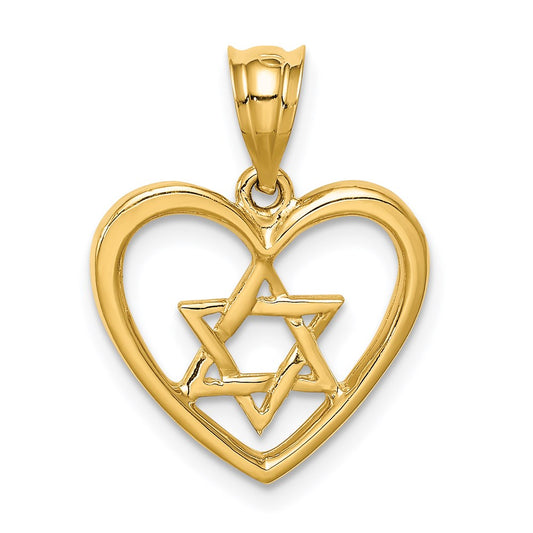 14k Yellow Gold Polished Star of David in Heart Pendant