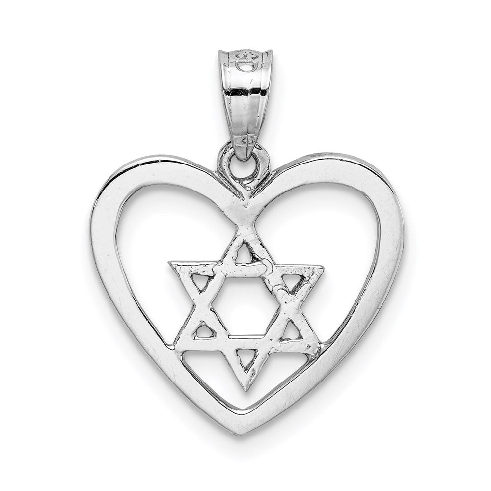 14k White Gold White Polished Star of David in Heart Pendant