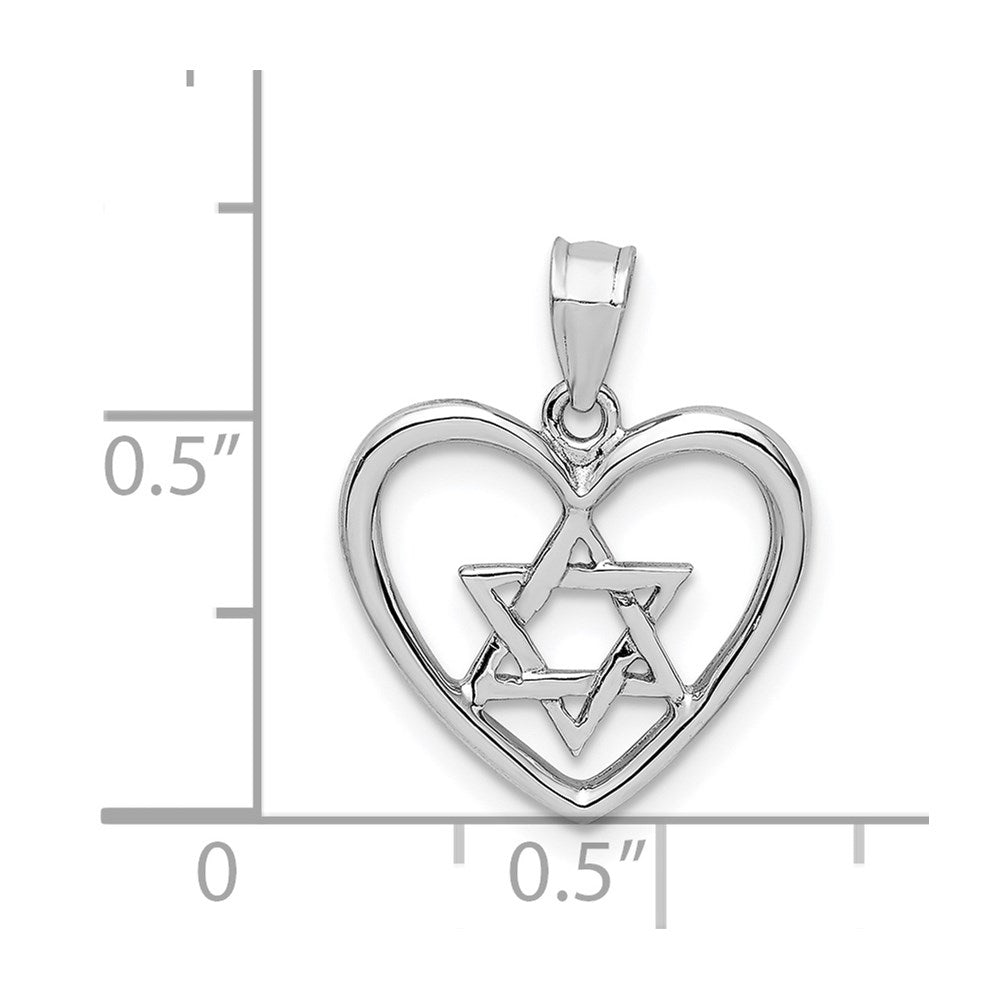 14k White Gold White Polished Star of David in Heart Pendant