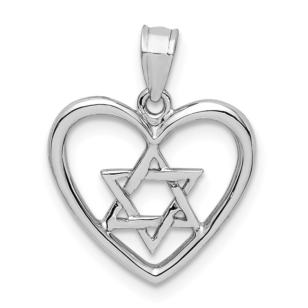 14k White Gold White Polished Star of David in Heart Pendant