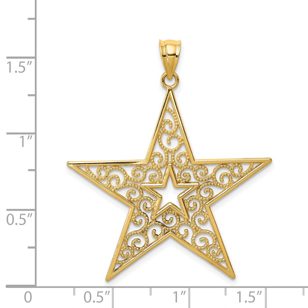 14k Yellow Gold Polished Filigree Star Pendant