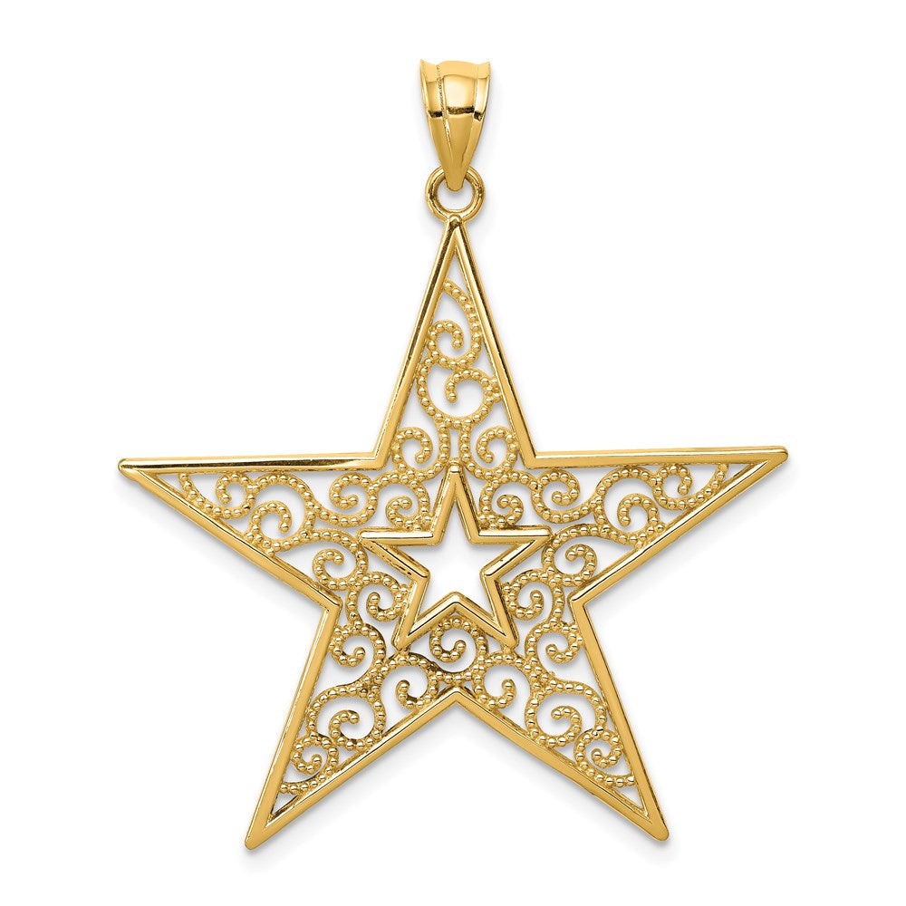 14k Yellow Gold Polished Filigree Star Pendant