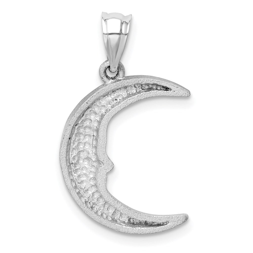 14k White Gold Satin Diamond-cut Moon Pendant