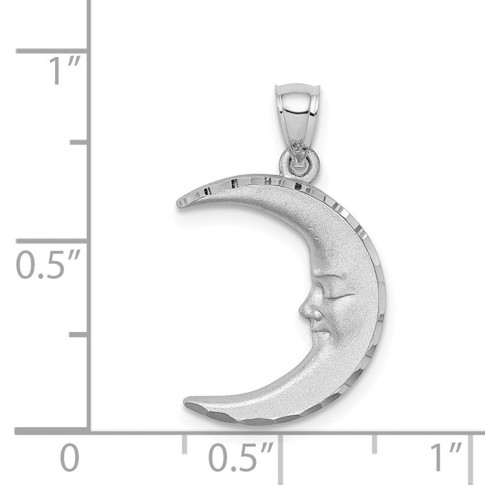 14k White Gold Satin Diamond-cut Moon Pendant