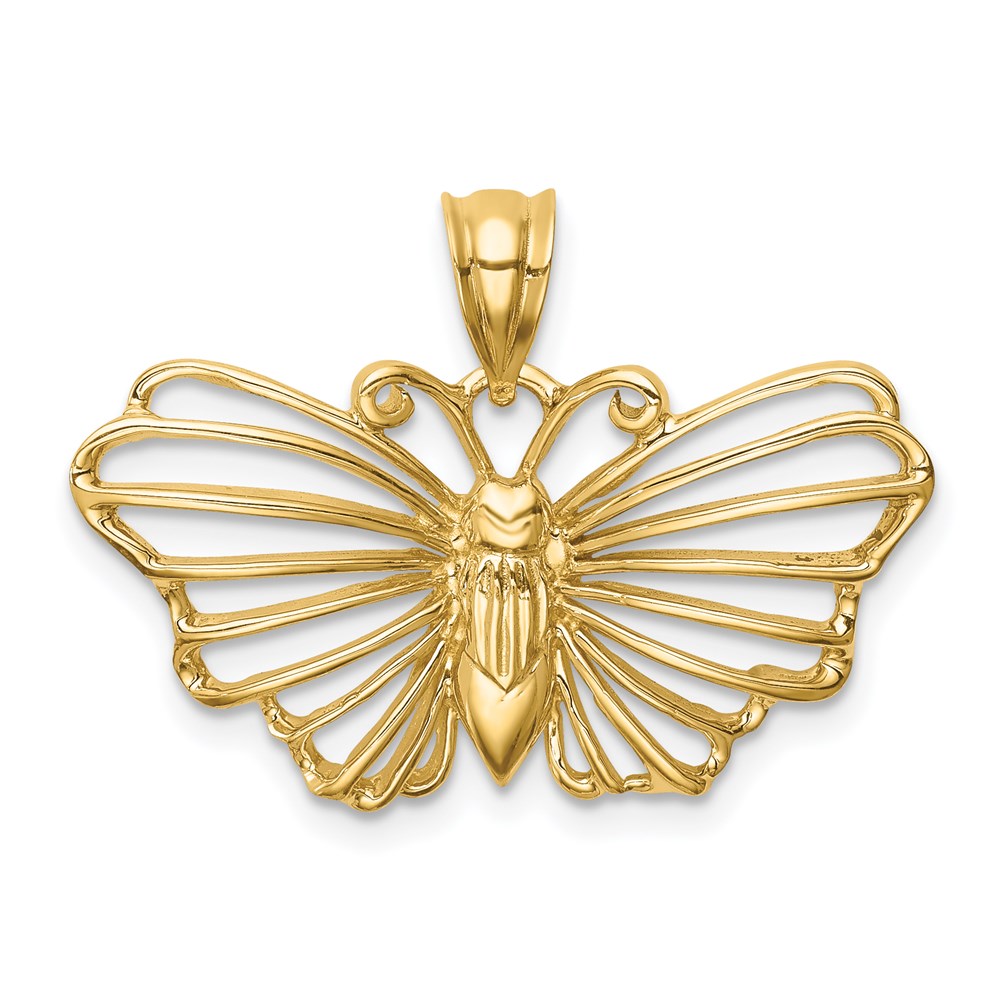 14k Yellow Gold Polished Butterfly Pendant