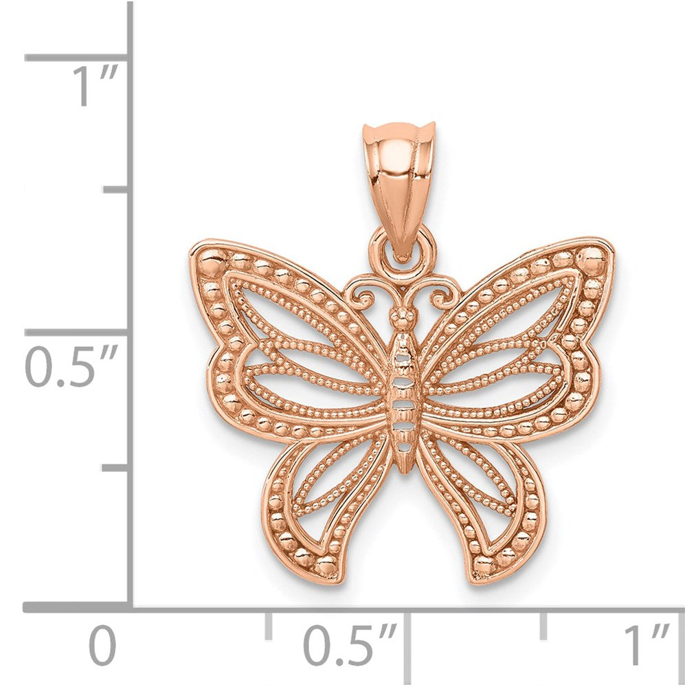 14k Rose Gold Rose Polished Butterfly Pendant