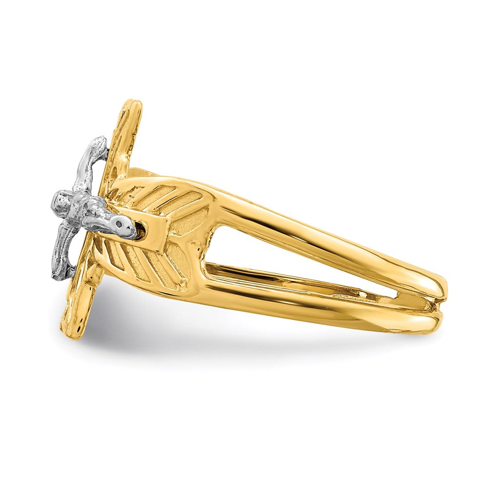 14K Two-Tone Gold Polished Crucifix Ring