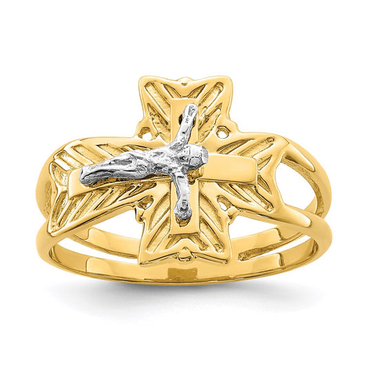 14K Two-Tone Gold Polished Crucifix Ring