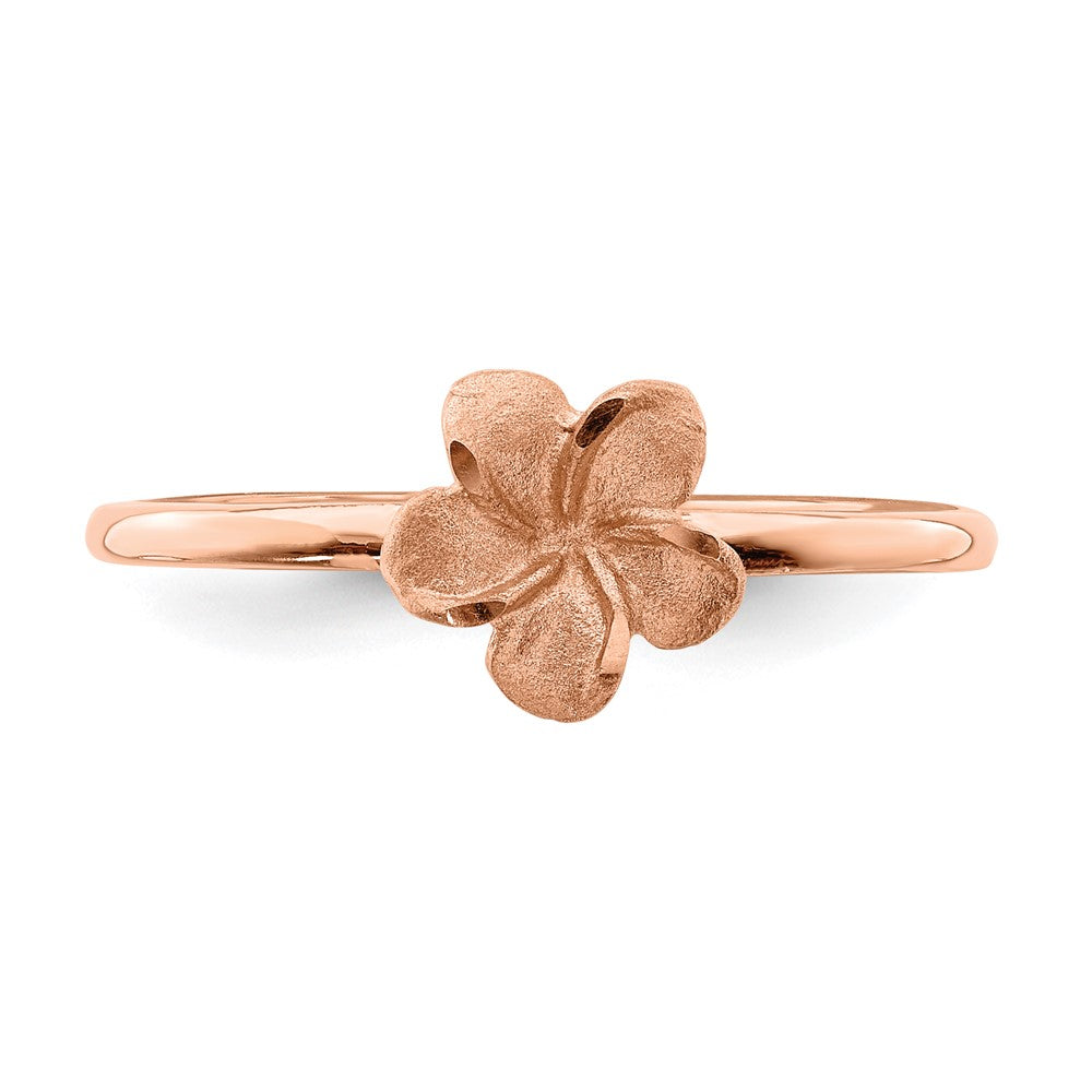 14K Rose Gold Brushed & Polished D/C Plumeria Ring