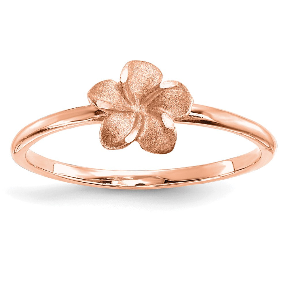 14K Rose Gold Brushed & Polished D/C Plumeria Ring