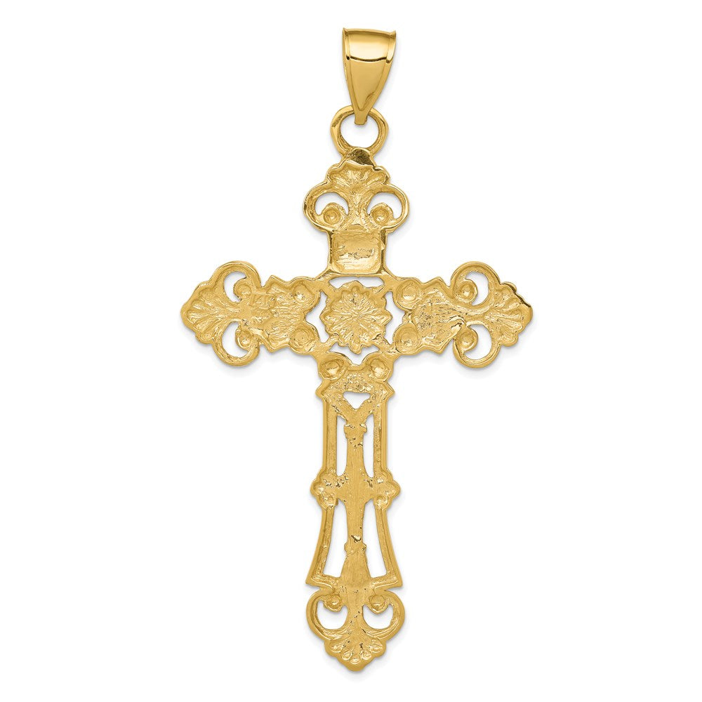 14k Yellow Gold Fleur De Lis Large Cross Pendant