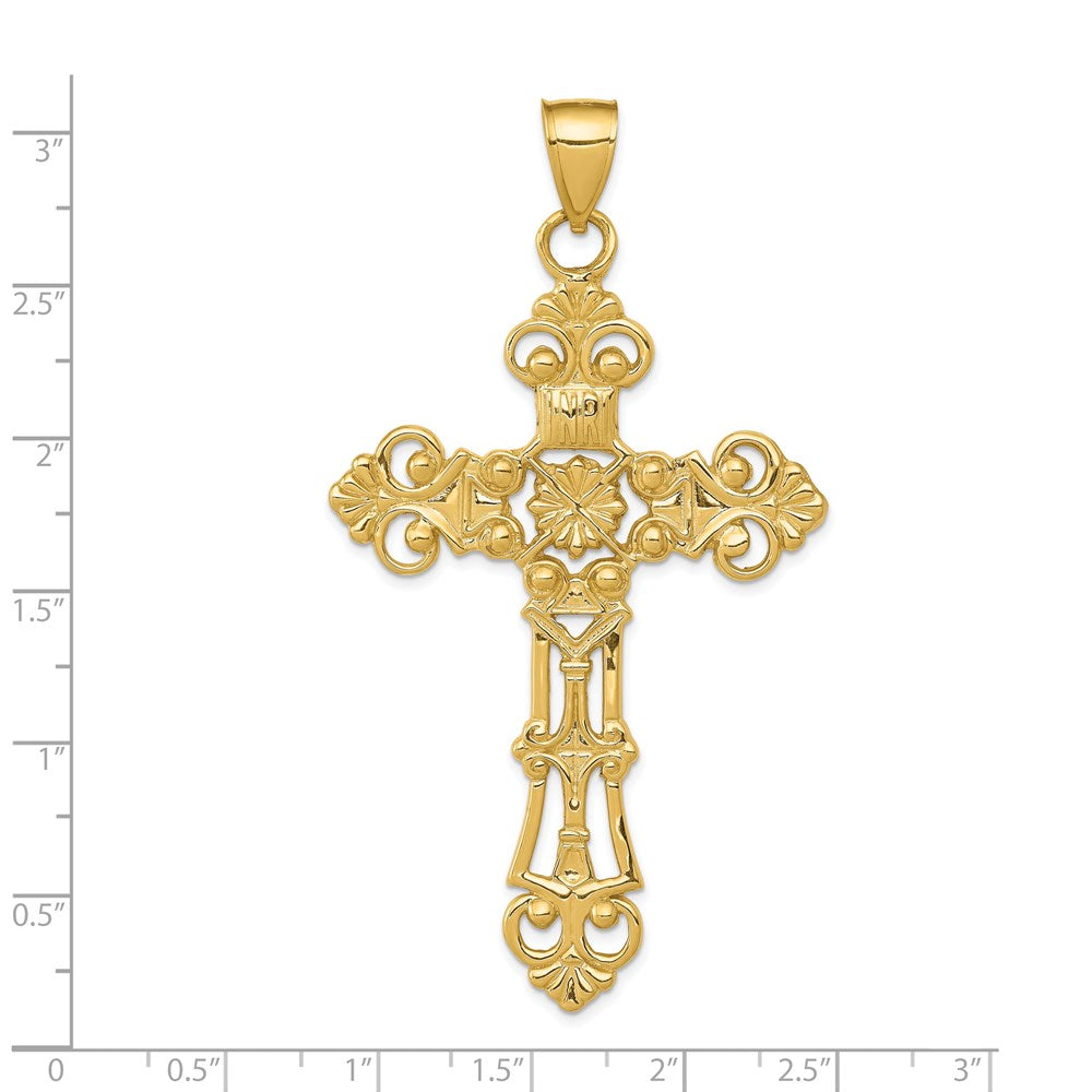 14k Yellow Gold Fleur De Lis Large Cross Pendant