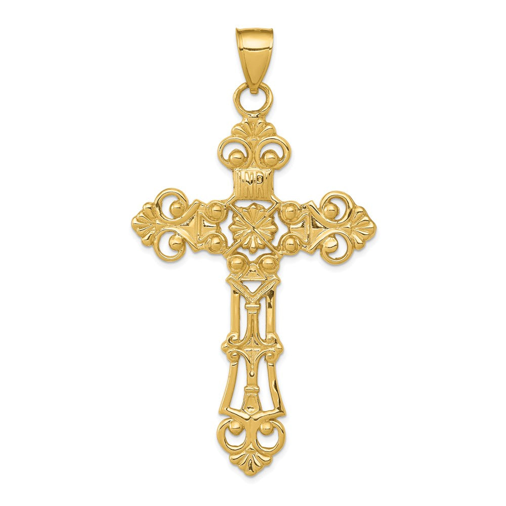 14k Yellow Gold Fleur De Lis Large Cross Pendant