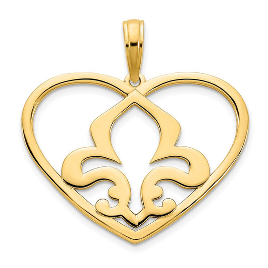 14k Yellow Goldy Heart Fleur de Lis Pendant