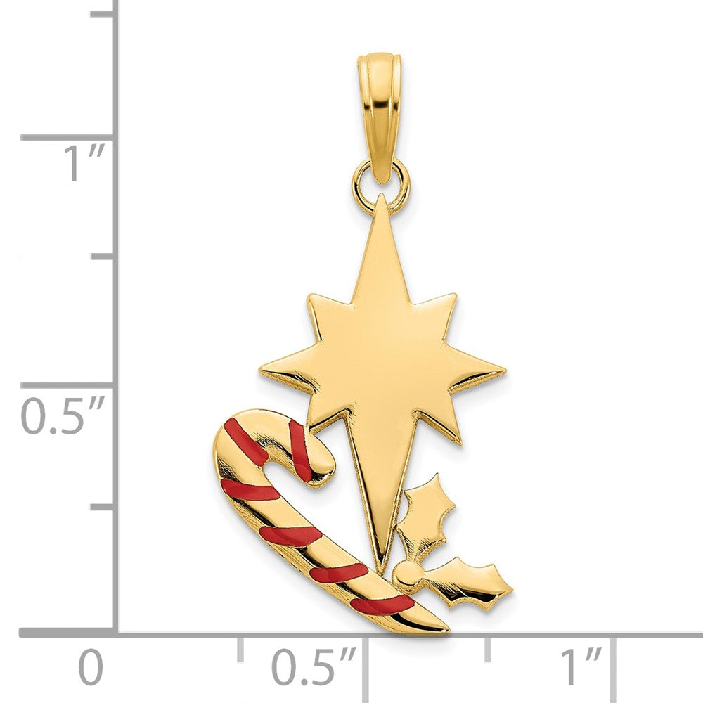 14k Yellow Gold Epoxy Candy Cane and North Star Pendant