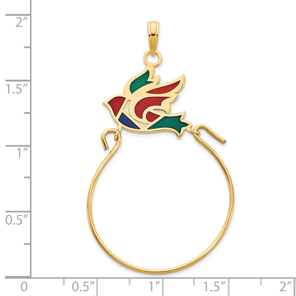 14k Yellow Gold Epoxy Bird Charm Holder Pendant