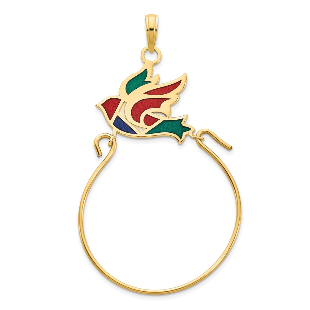 14k Yellow Gold Epoxy Bird Charm Holder Pendant