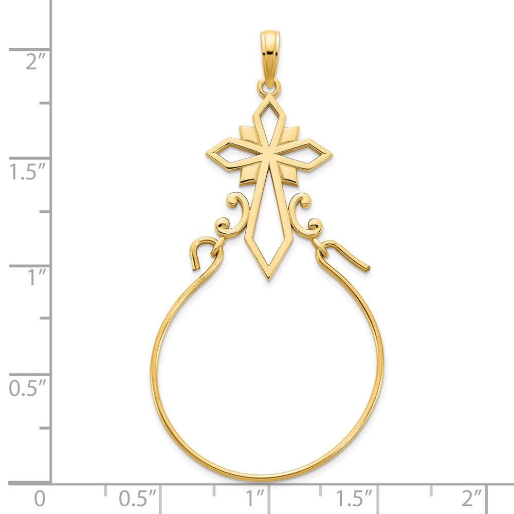 14k Yellow Gold Fancy Cross Charm Holder Pendant