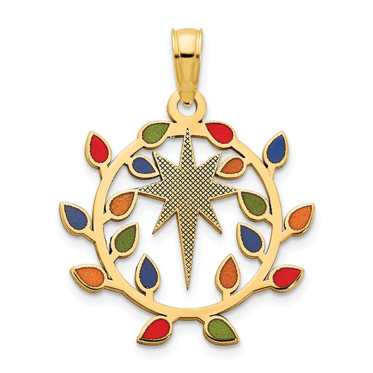 14k Yellow Gold Epoxy Christmas Lights and North Star Pendant