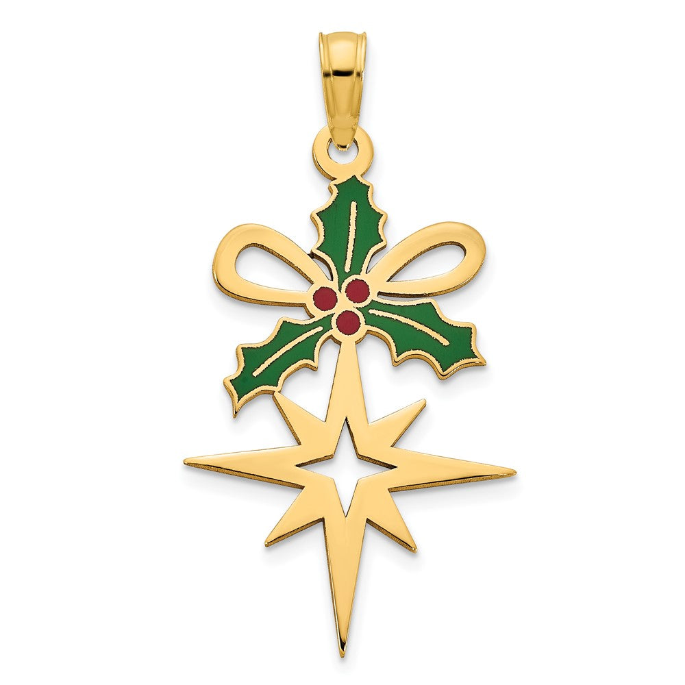 14k Yellow Gold Epoxy Holly and North Star Pendant