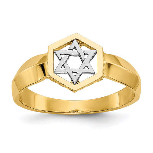 14k Two-Tone Gold Polished Star of David Ring