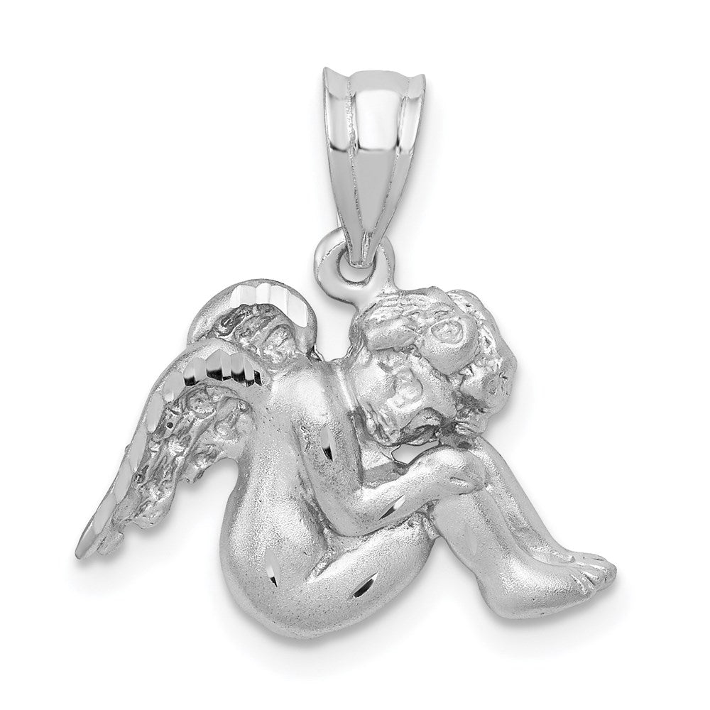 14k White Gold Satin Angel Charm