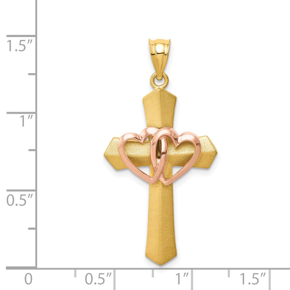 14k Two-tone Gold Double Heart Cross Charm