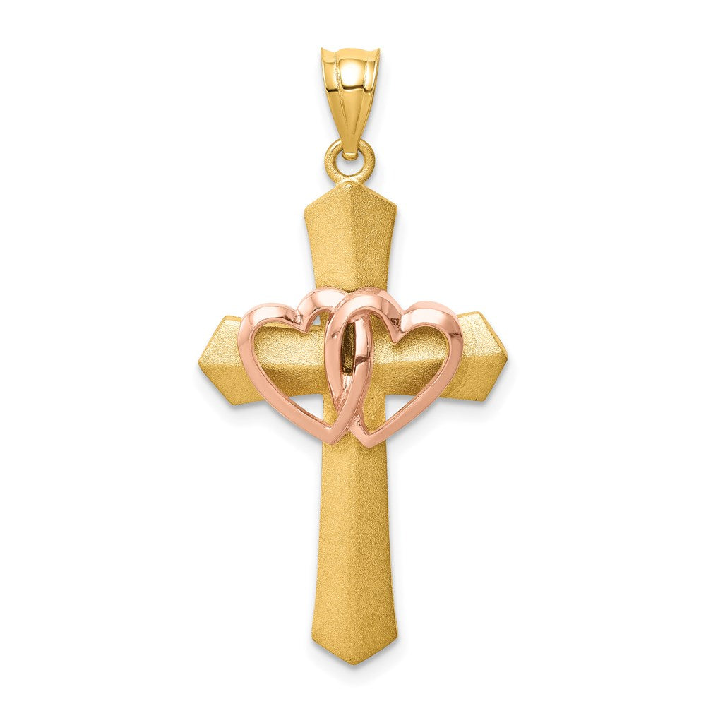 14k Two-tone Gold Double Heart Cross Charm