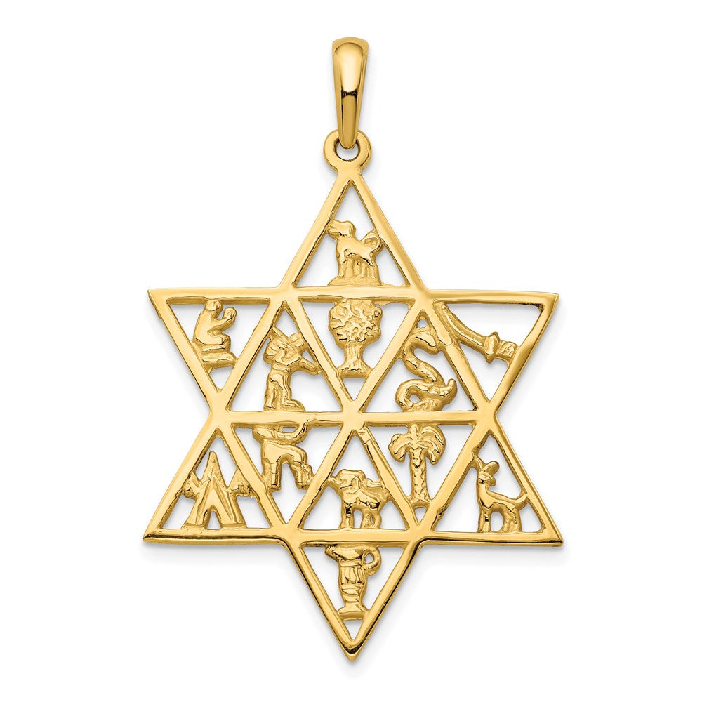 14k Yellow Gold Star Of David 12 Tribes Pendant