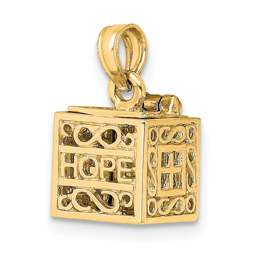 14k Yellow Gold 3D Faith and Hope Prayer Box Charm