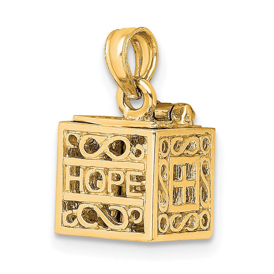 14k Yellow Gold 3D Faith and Hope Prayer Box Charm