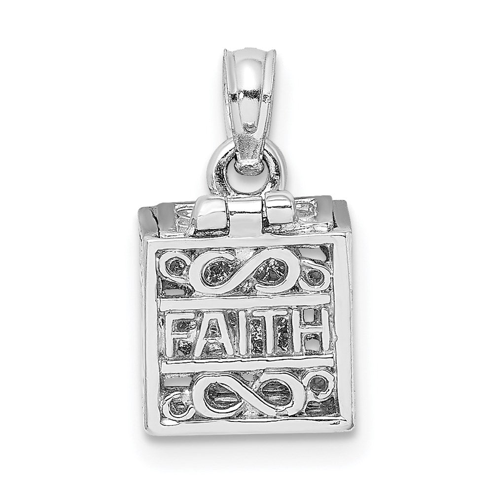 14k White Gold 3-D Prayer Box W/ Faith and Hope Charm