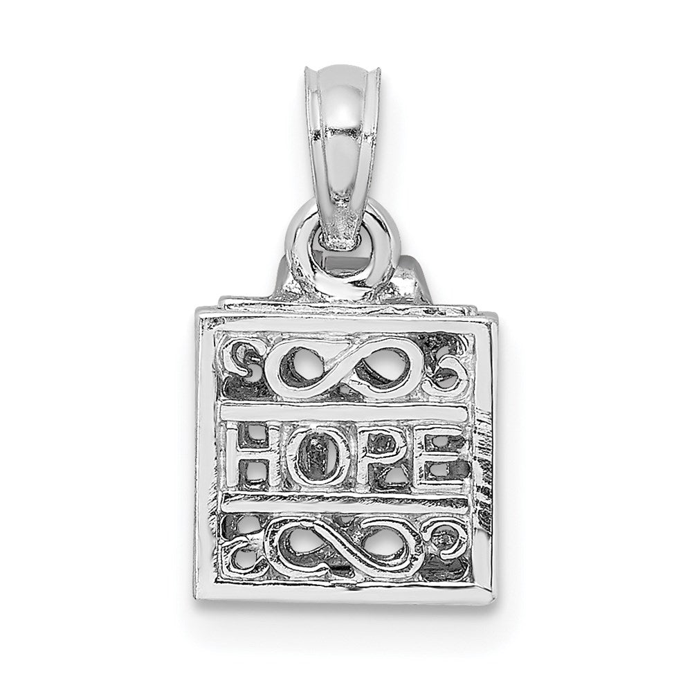 14k White Gold 3-D Prayer Box W/ Faith and Hope Charm