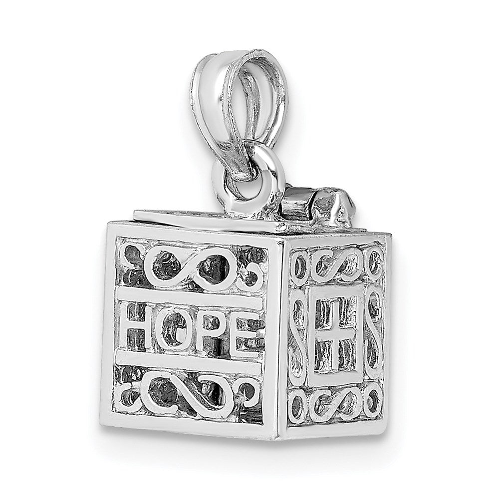 14k White Gold 3-D Prayer Box W/ Faith and Hope Charm