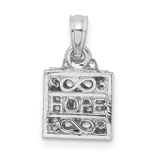 14k White Gold 3-D Prayer Box W/ Faith and Hope Charm