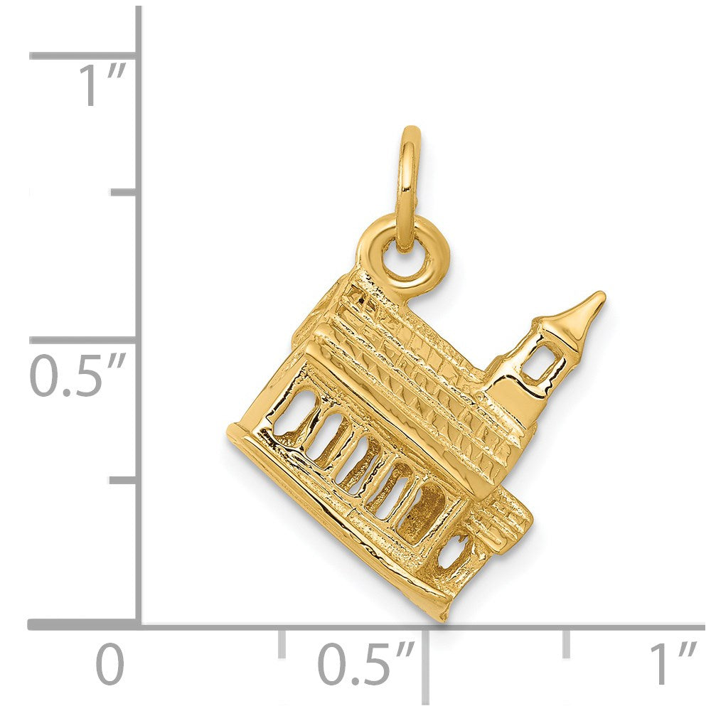 14k Yellow Gold 3-D Church Charm