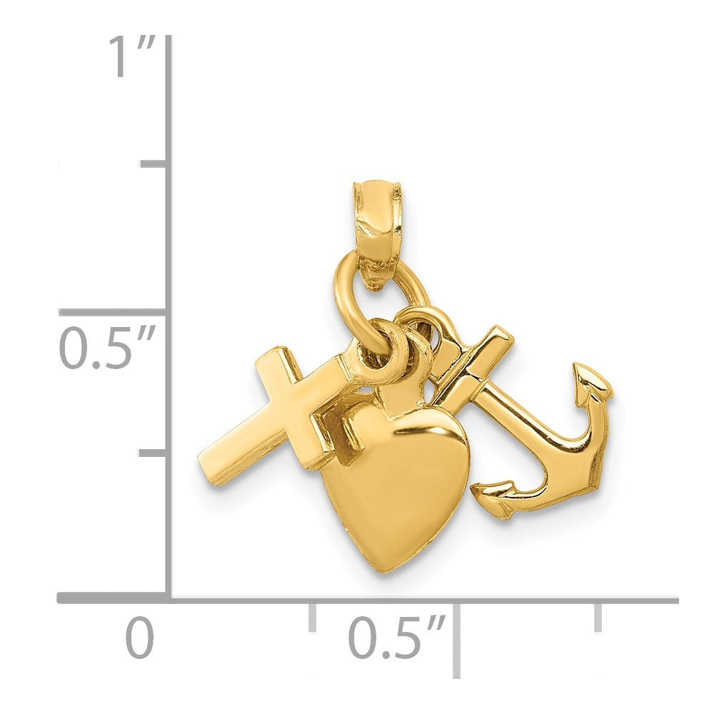 14k Yellow Gold 3D Faith Hope and Charity Charm