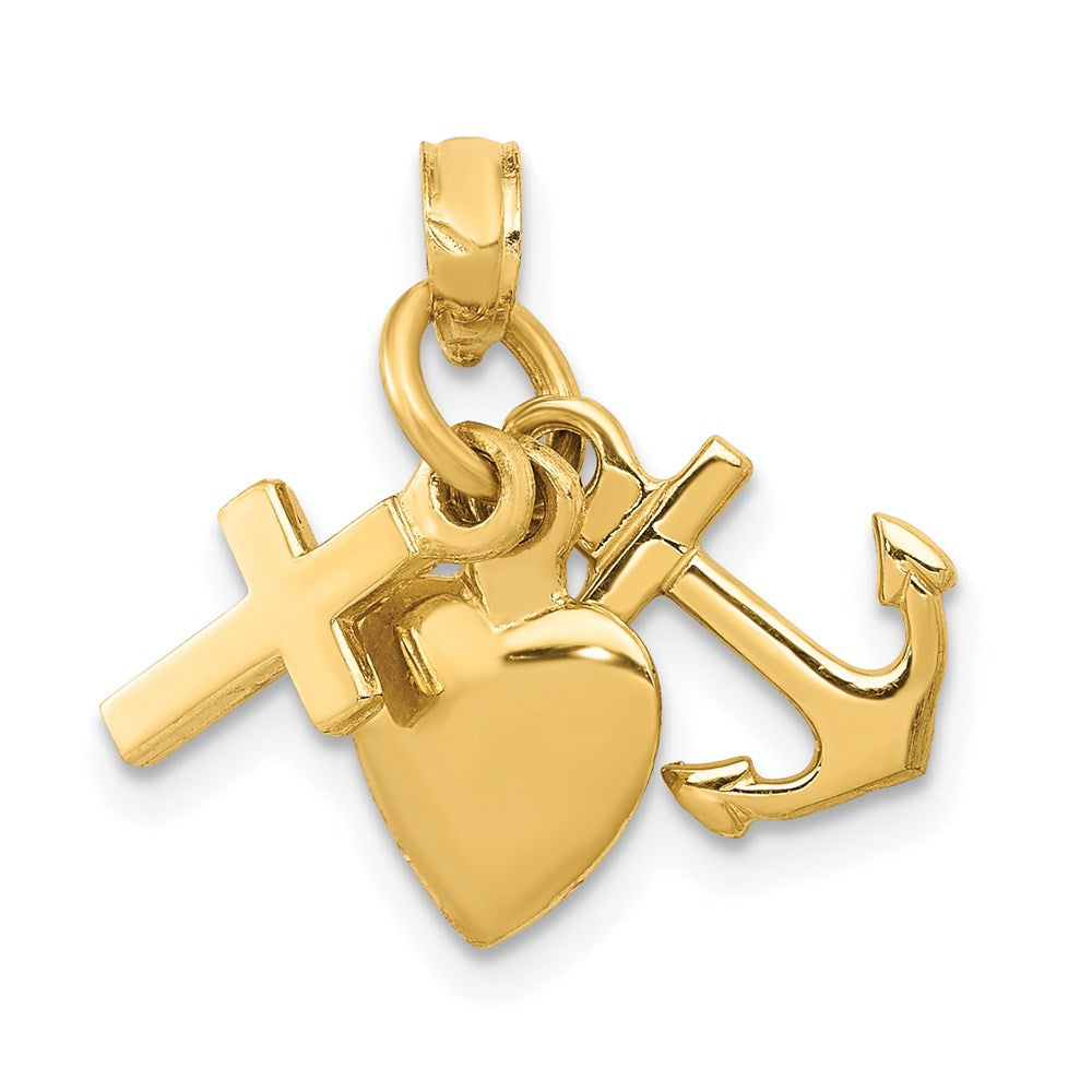 14k Yellow Gold 3D Faith Hope and Charity Charm