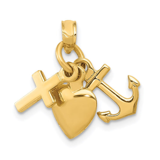 14k Yellow Gold 3D Faith Hope and Charity Charm