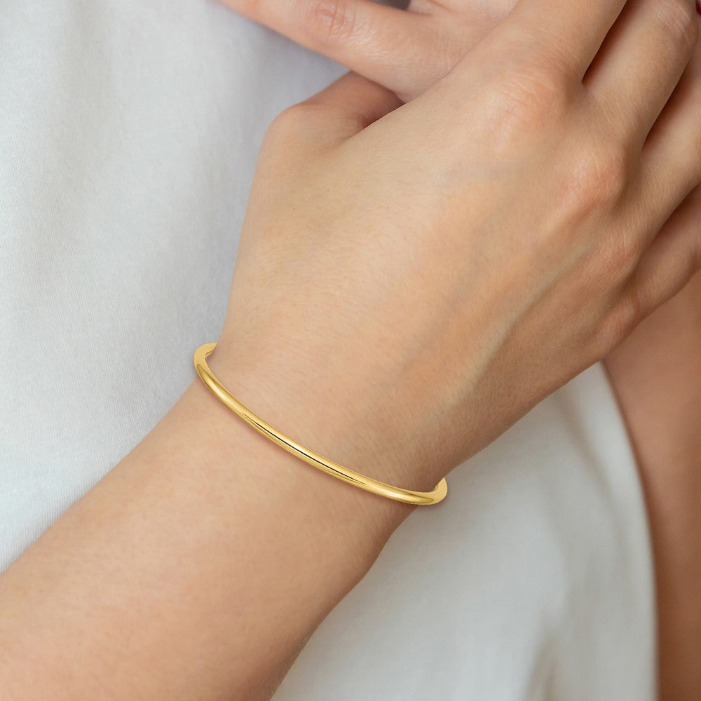 14k Yellow Gold 3mm Polished Round Tube Slip-on Bangle