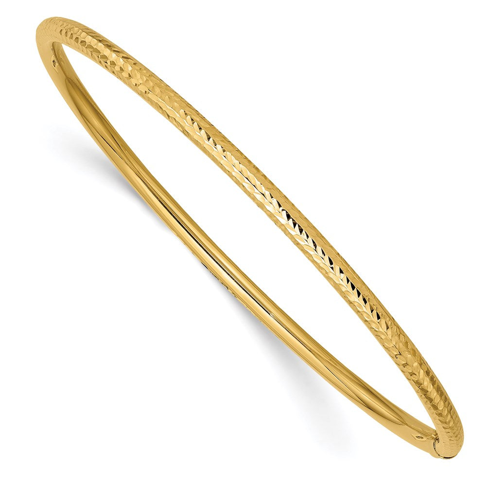 14k Yellow Gold 3mm Diamond-cut Tube Slip-on Bangle