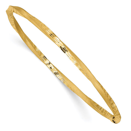 14k Yellow Gold 3mm Satin Finish Diamond-cut Twist Slip-on Bangle