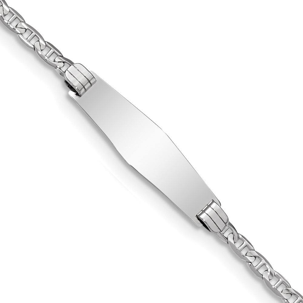 Solid 14K White Gold Semi-Solid Soft Diamond Shape Anchor Link ID Bracelet