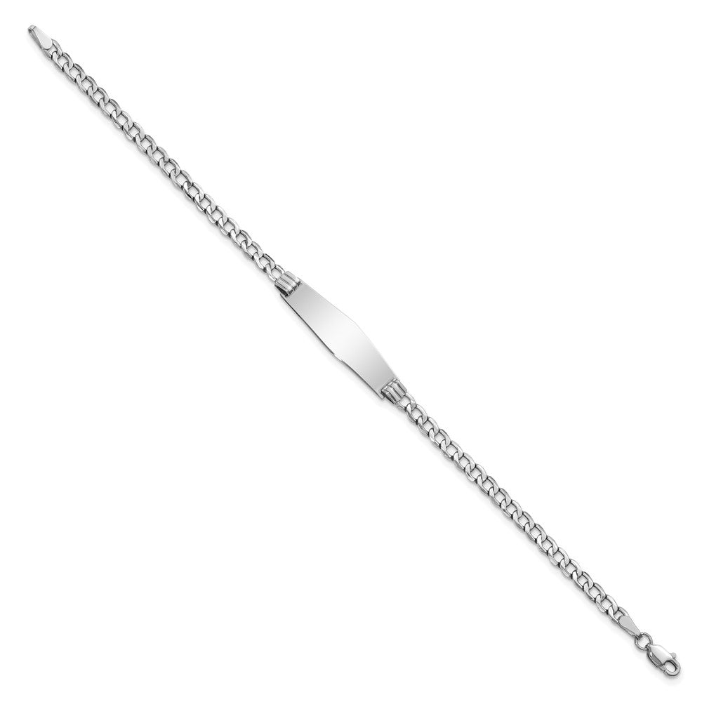 Solid 14K White Gold Semi-solid Soft Diamond Shape Cuban Link ID Bracelet