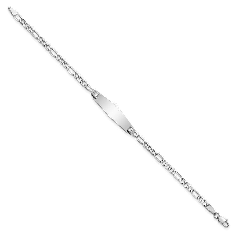 Solid 14K White Gold Semi-solid Soft Diamond Shape Figaro Link ID Bracelet