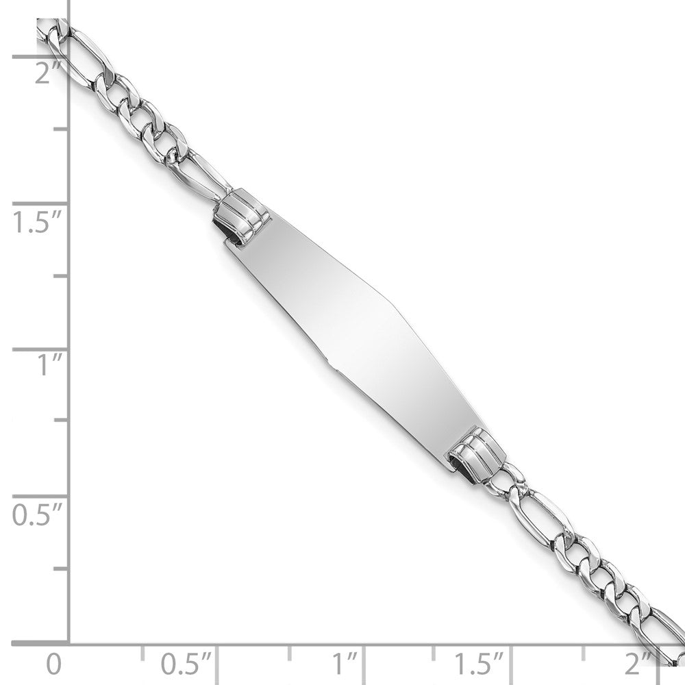 Solid 14K White Gold Semi-solid Soft Diamond Shape Figaro Link ID Bracelet