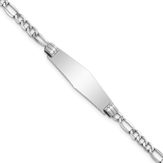 Solid 14K White Gold Semi-solid Soft Diamond Shape Figaro Link ID Bracelet