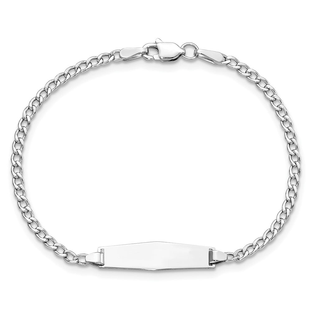 Solid 14K White Gold Semi-solid Soft Diamond Shape Cuban ID Bracelet