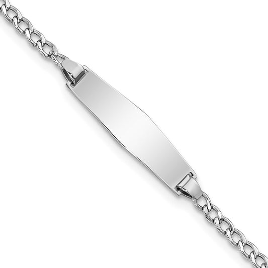 Solid 14K White Gold Semi-solid Soft Diamond Shape Cuban ID Bracelet