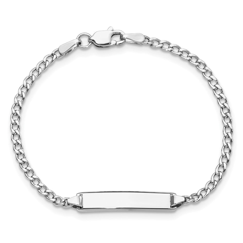 Solid 14K White Gold Polished Semi-Solid Cuban ID Bracelet